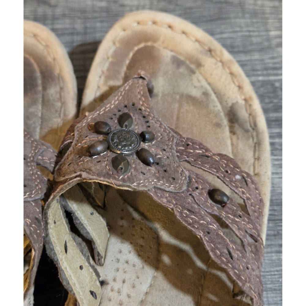 Earth Spirit Floral Embellishment Thong Sandals Women's Size 6 Brown - Picture 3 of 10